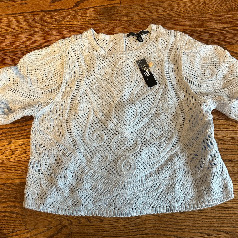 WHBM puff sleeve crotchet sweater